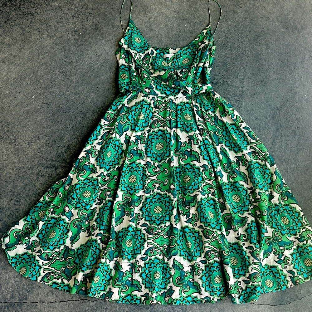 Zara sz M green, blue, cream, brown wrap style sundress. Extremely flattering